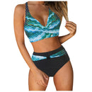 High Waist 2024 Woman Swimsuit Side Lace-Ups Push Up Ruched Two Piece Size Bikini  Basic Sexy Color Block Swimwears